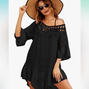 NWT Black Boho Ekouaer Swimsuit Coverup with Tassels